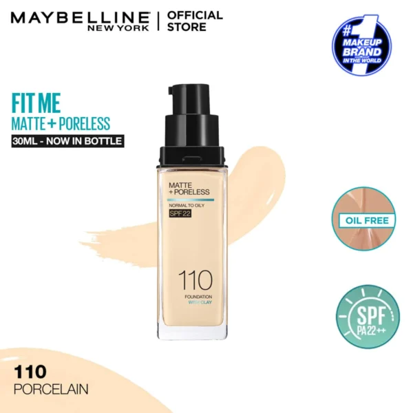 Maybelline Fit Me Matte+Poreless Foundation For Normal To Oily Skin -110 Porcelain 30Ml