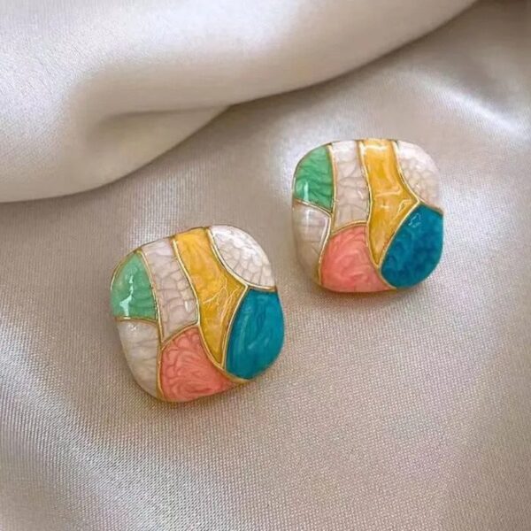 New Fashion Square Contrast Color Stud Earrings Female Sweet & Colorful Ear Jewelry for girls