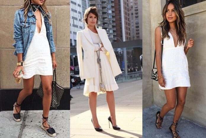 white dress black shoes outfit