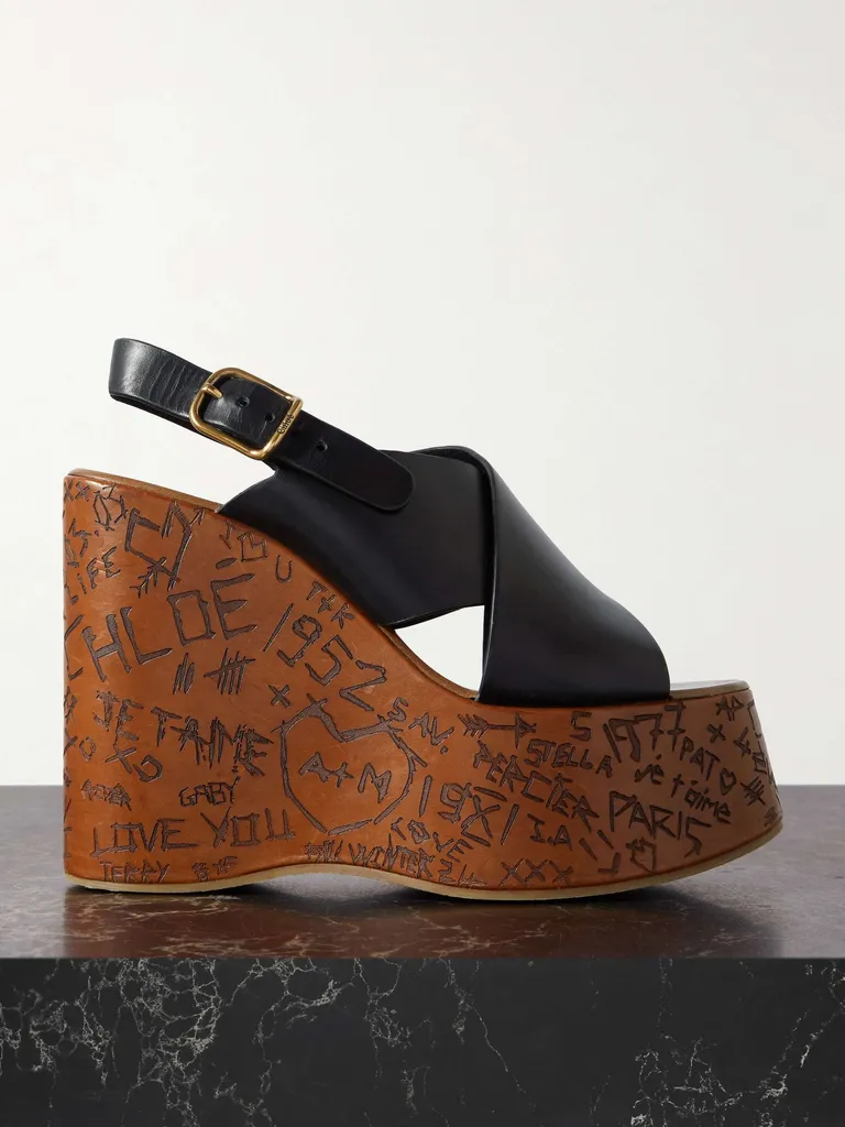 CHLOÉ
Maxime Leather Slingback Platform Wedge Sandals