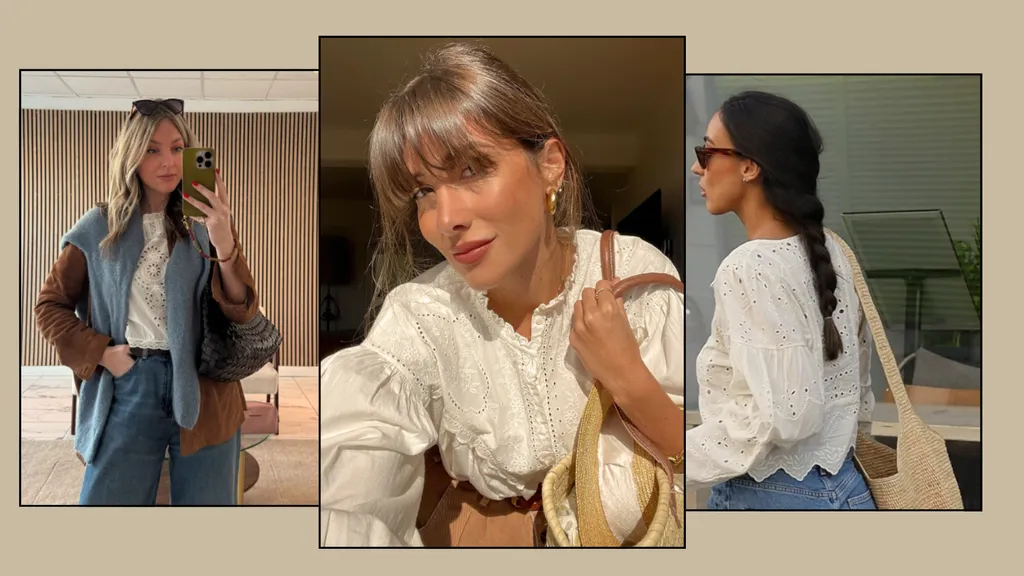 Chic outfit ideas featuring a white embroidered blouse and casual denim looks
