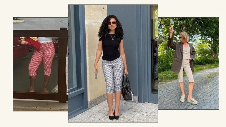 Women styling trendy capri pants in chic summer outfits.