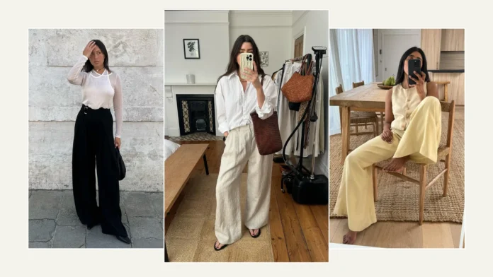 jpg3 Neutral wide-leg trousers styled with oversized white shirt casual chic look
