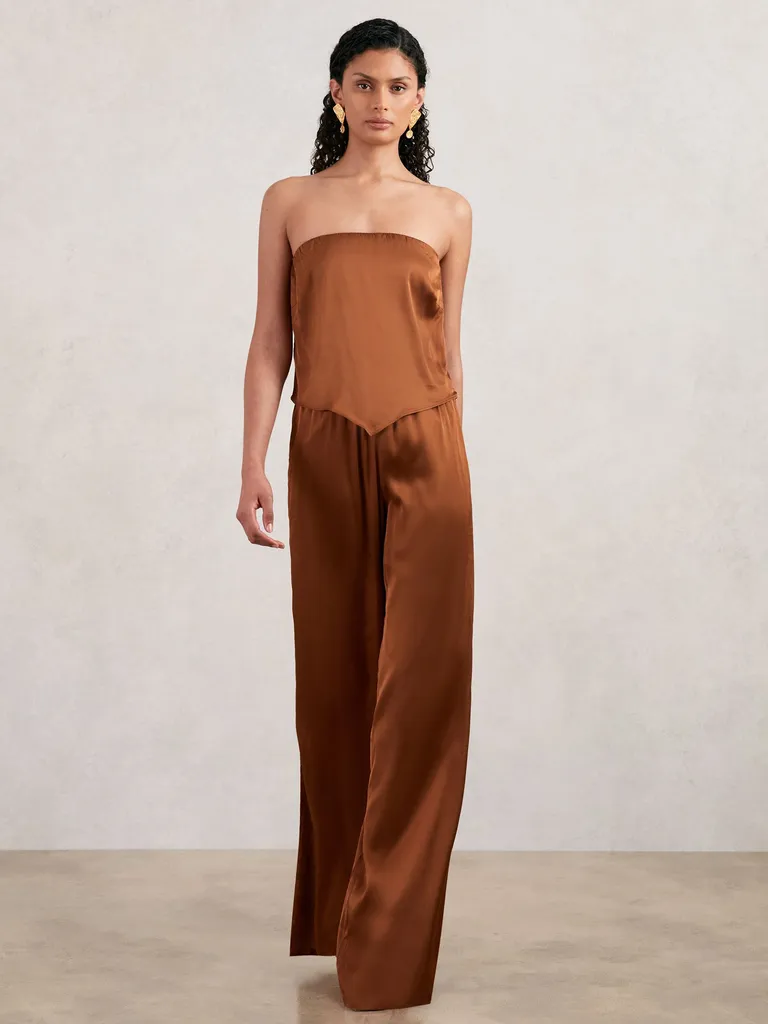 Good American
Good American Satin Wide-Leg Trousers in Copper
