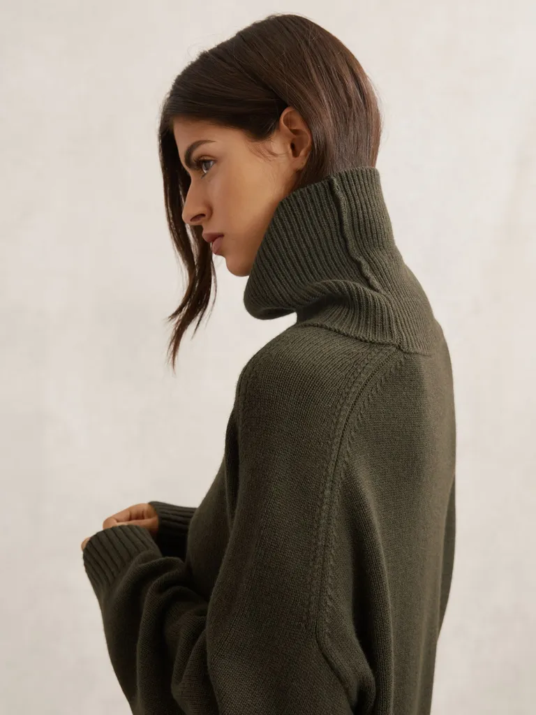 Reiss
Wool-Cashmere Roll-Neck Jumper in Khaki Green