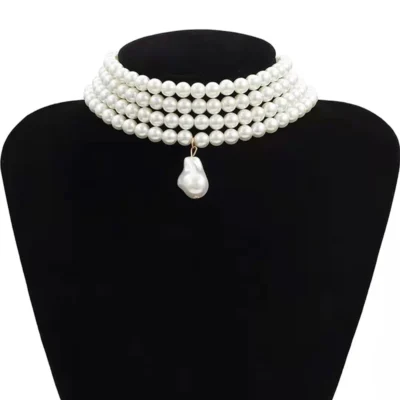 Round Pearls Beads Collar Choker Necklace For Women Irregular Baroque Pearl Pendant