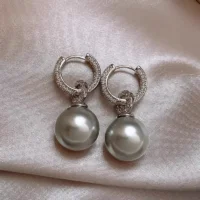 silver and gray Pearl Drop Earrings for Women
