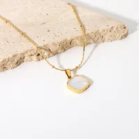 White minimalist square pendant necklace for women