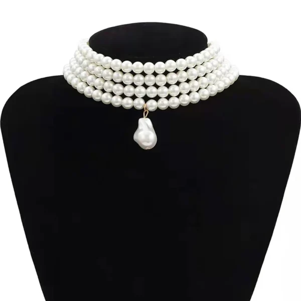 Round Pearls Beads Collar Choker Necklace For Women Irregular Baroque Pearl Pendant