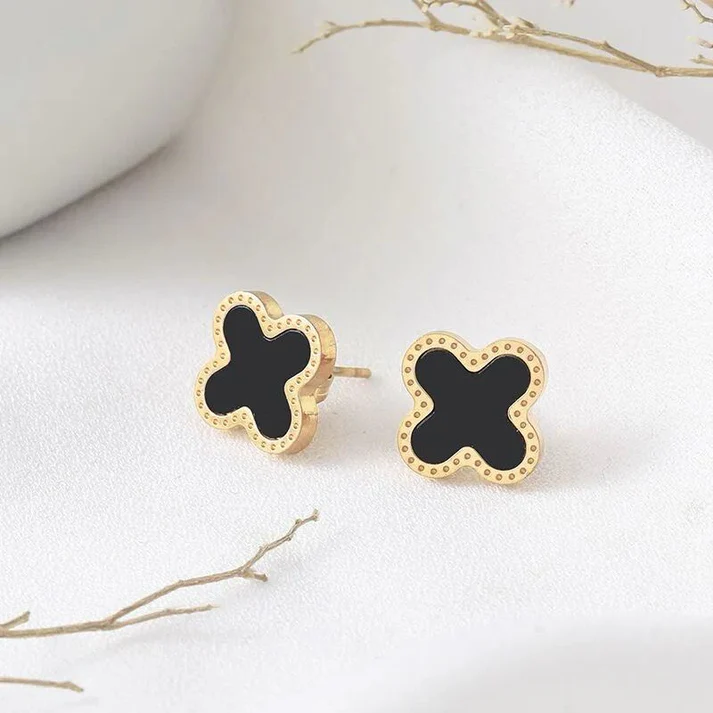 Black floral earrings women