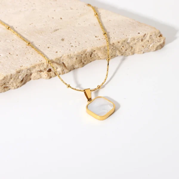 White minimalist square pendant necklace for women