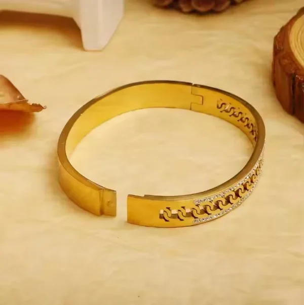 Close-up detail of double zircon stones on bangle