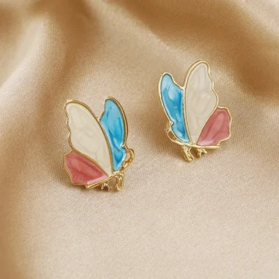 Stainless steel colorful butterfly earrings detail shot