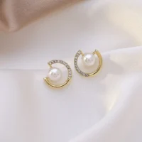 pearl earrings with sparkling CZ rhinestones