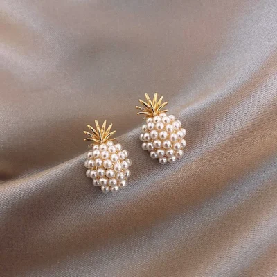 Elegant pineapple pearl earrings trendy summer jewelry