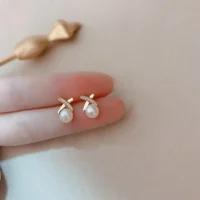 CZ pearl X cross stud earrings for Women