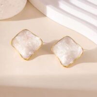 White enamel square earrings