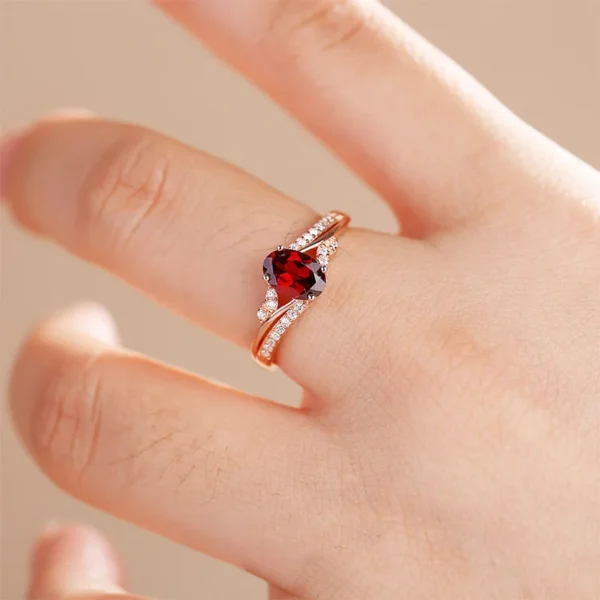 Natural ruby and zircon silver ring- 925 golden