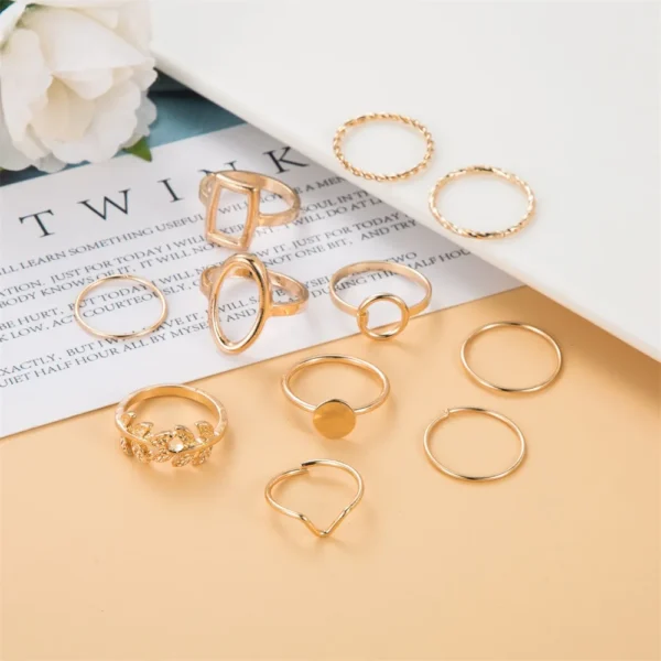 Geometric Leaf Wave Hollow Ring Set 11 Pcs for Women