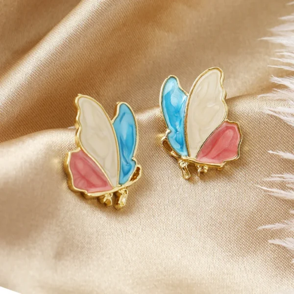 Close-up colorful butterfly earrings stainless steel design