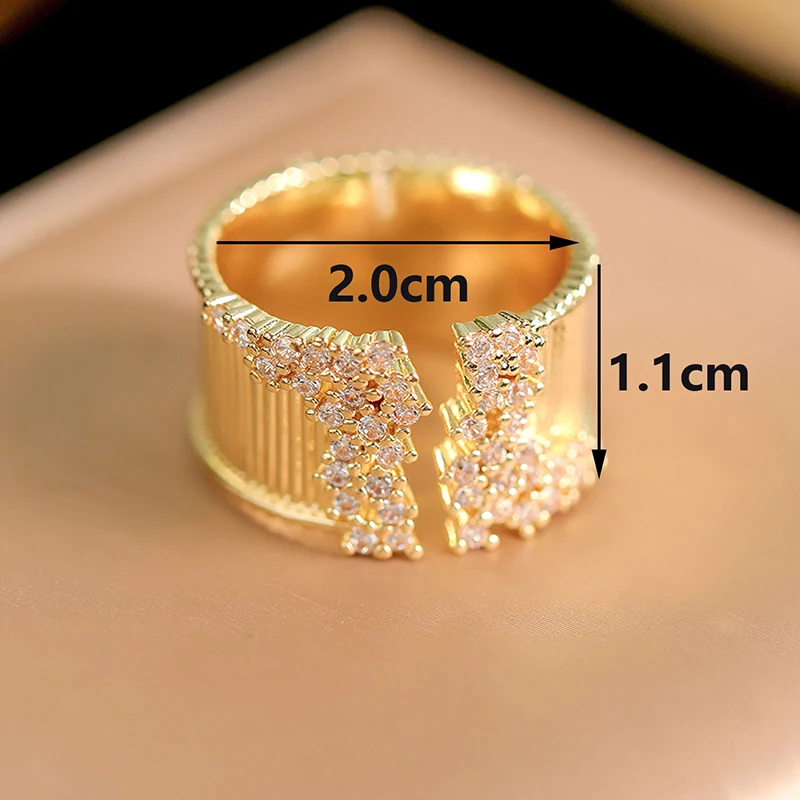 Gold Color Wide Rings Women's Finger Ring with CZ Zirconia Female Girl Daily Wear Party Dating Jewelry Gift