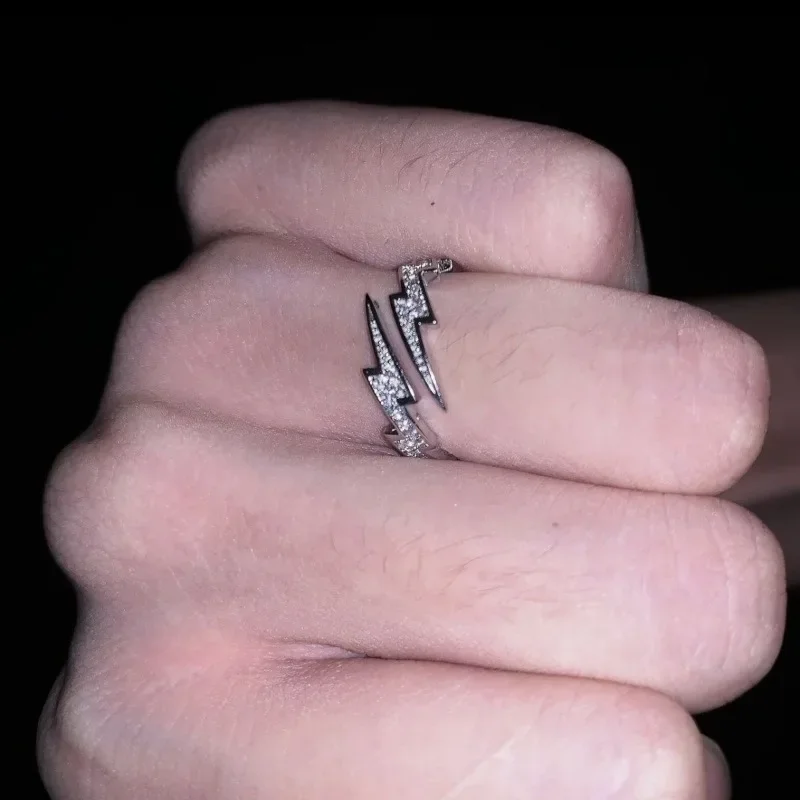Hip Hop Silver Color Lightning Open Rings for Women Index Finger Ring