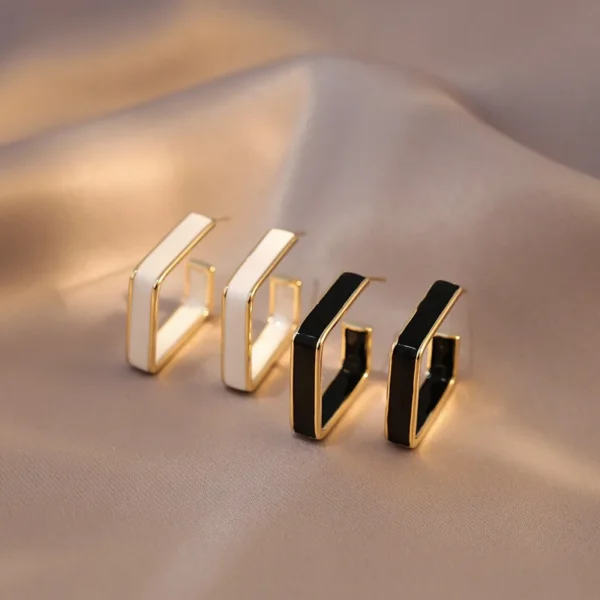 Elegant black white geometric earrings for women