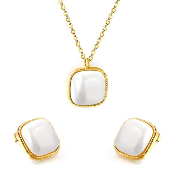 Women gold plated pearl jewelry set square design
