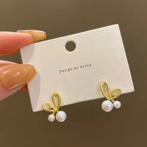 Stylish bow earrings for women golden trendy design