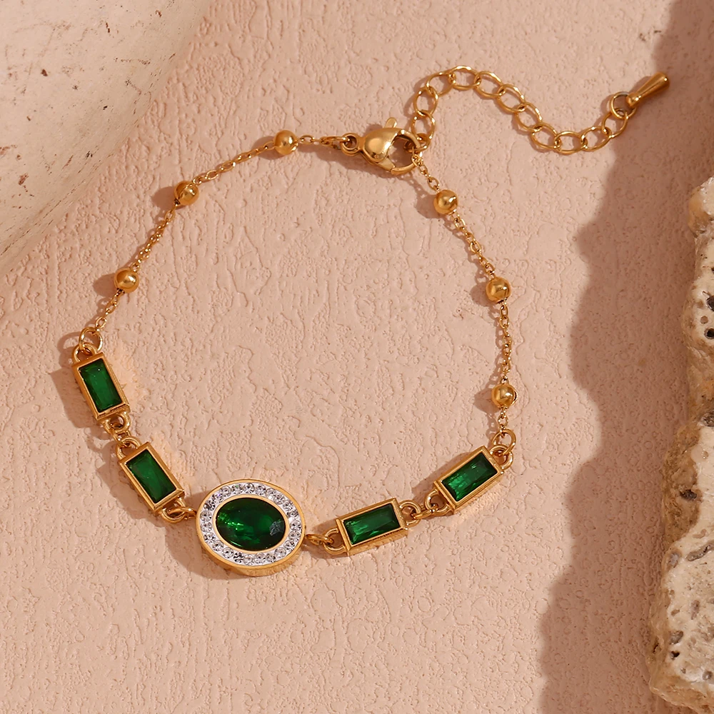 Elegant Green Rhinestone Gold-Plated Bracelet for Women Jewelry