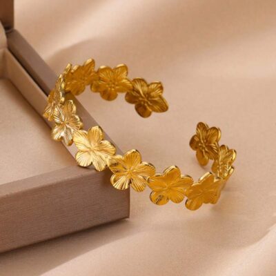 Adjustable Gold Floral Bracelet for Women