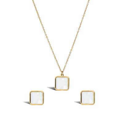 Luxury Square White Onyx Pendant & Earrings