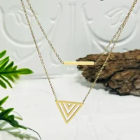Layered Bar Chain Necklace with Geometric Pendant