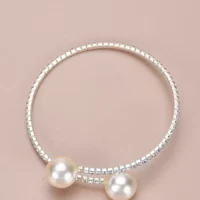 Luxury Rhinestone & Faux Pearl Cuff Bangle Bracelet