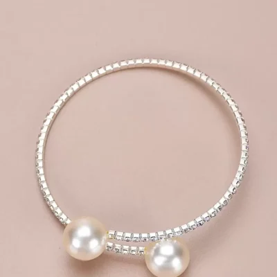 Luxury Rhinestone & Faux Pearl Cuff Bangle Bracelet