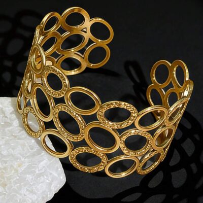 Luxury gold geometric circle open cuff bangle bracelet
