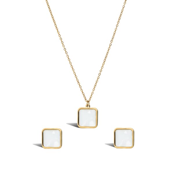 Luxury Square White Onyx Pendant & Earrings