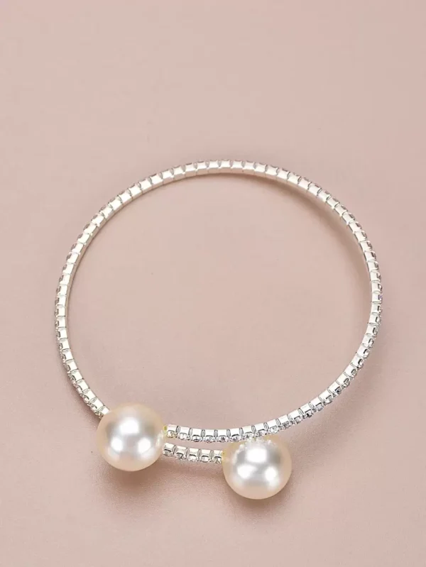 Luxury Rhinestone & Faux Pearl Cuff Bangle Bracelet