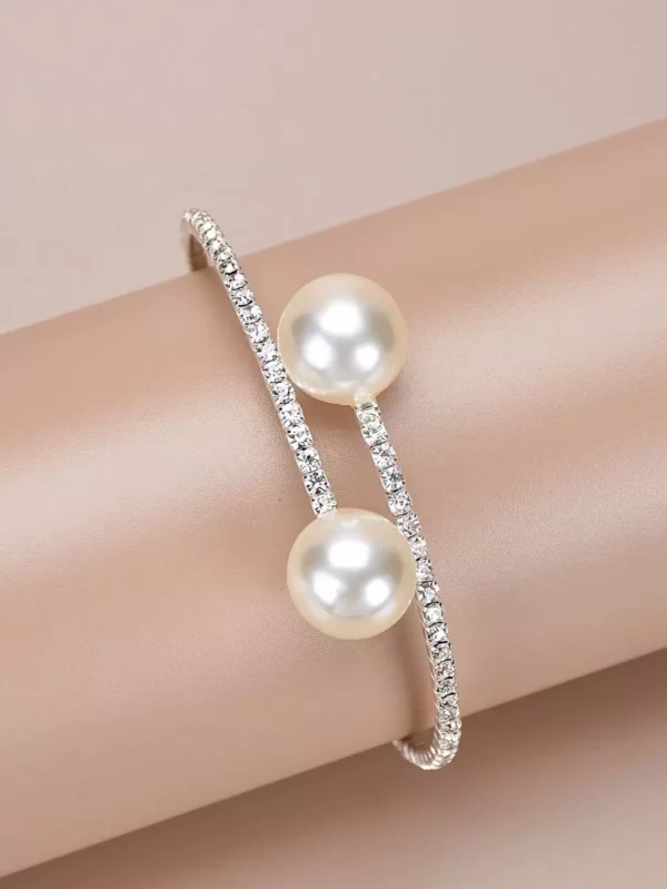 Rhinestone and faux pearl cuff bangle