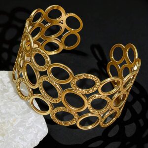 Luxury gold geometric circle open cuff bangle bracelet