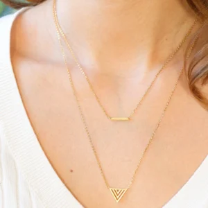 Layered Bar Necklace with Hollow Triangle Pendant for Women