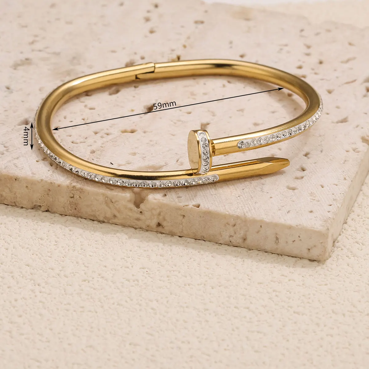 Gold Nail Design Bangle Bracelet with Crystals – Modern Luxury Accessory