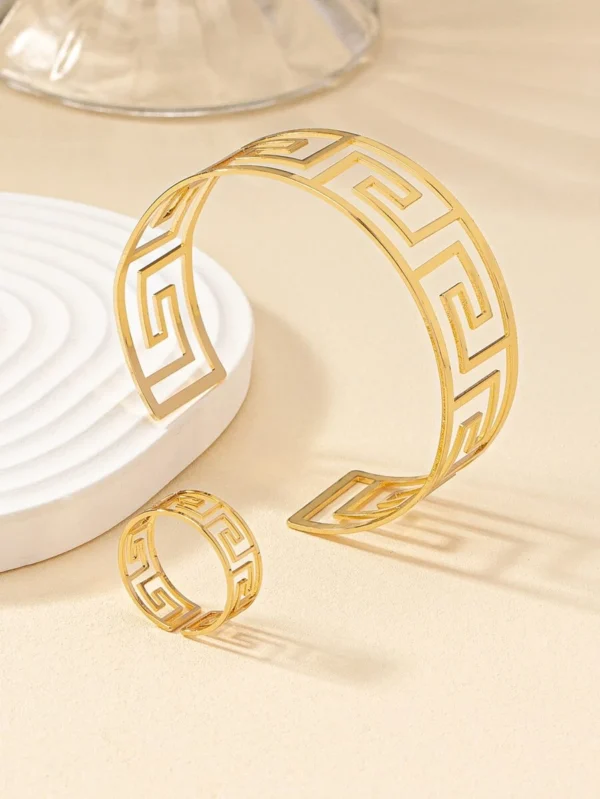 Gold Greek key cuff jewelry set for women